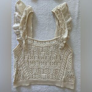 Anthropologie Cream Crochet Ruffle-Strap Knit Tank
